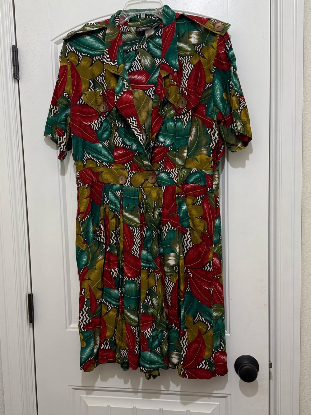 Vintage 1980s SL Fashions Tropical Jungle Print Safari Dress - Womens Size 14